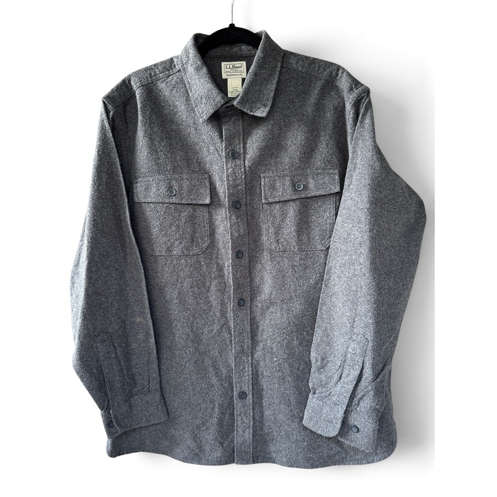 L.L. Bean Men's Charcoal Gray Button-Front Shirt Jacket cotton